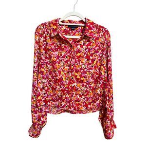 Sanctuary New Day Printed Shirt Floral Pattern Sz S Red Pink